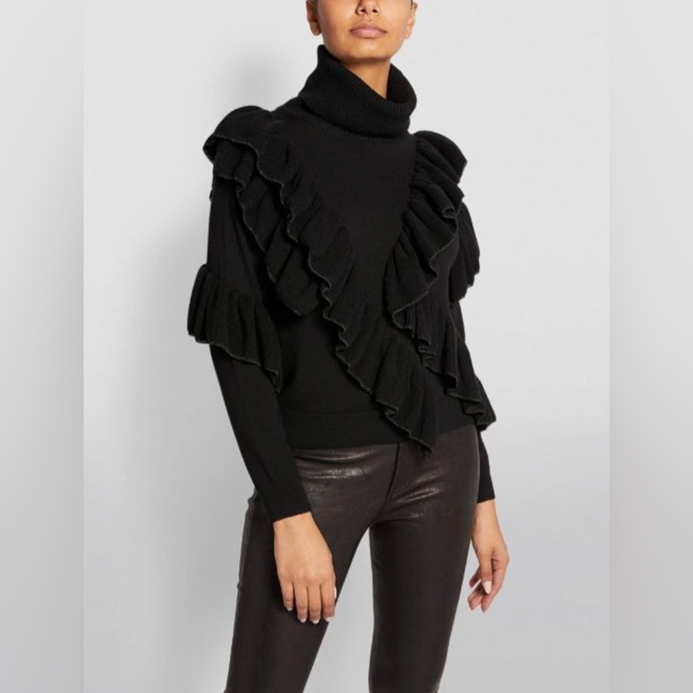 Alice + Olivia Black Ruffled Turtleneck Sweater